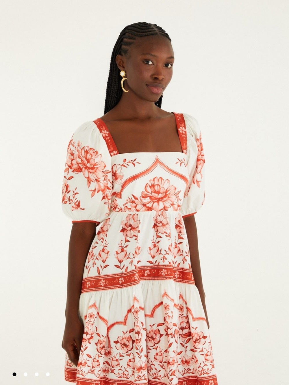 FARM Rio Red Porcelain Garden Mini Dress Puff sleeves Size M Medium